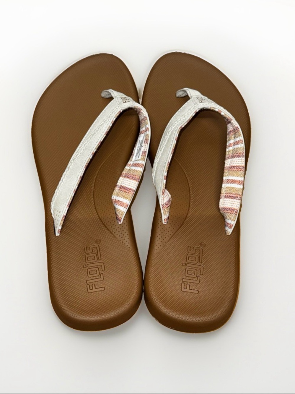 Flojos Women's Memory Foam Flip Flop Sandals BROWN/WHITE SIZE 9 New